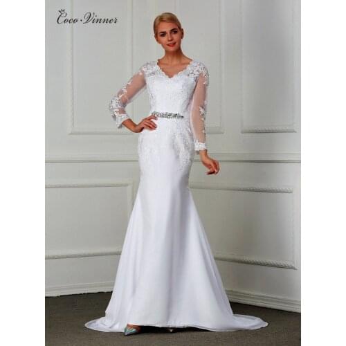 Long Sleeve Illusion Plus Size Mermaid Wedding Dress Crystal Sash Casamento Embroidery Court Train Wedding Gowns W0148