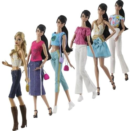 1/6 BJD Doll Clothes Set Fashion Vest Shirt Skirt Pants Outfits for Barbie Clothes Top Doll Trousers bag 11.5" Dolls Accessories