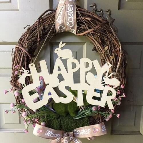 1Pcs Wood Hanger Easter Bunny Pendant Letter Happy Easter Ornament for Wreath Home Outdoor Door Wooden Plaque Sign Decorations