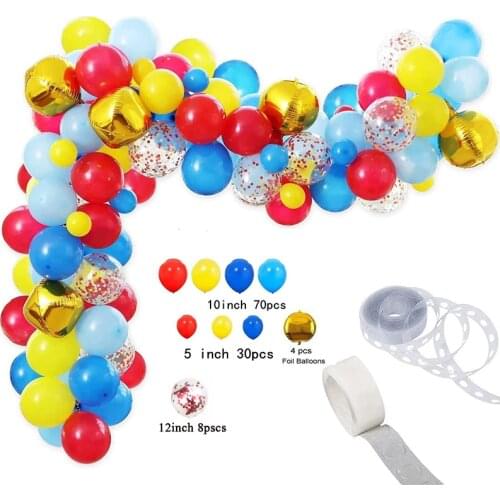 114PCS Party Balloons Arch Kit Red yellow blue Latex Confetti Balloon Garland Strip Set for Baby Shower Party photo Photo props