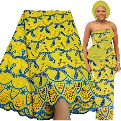 2021 Hot Sell 100% Cotton Swiss Voile Lace Fabric 5 Yards High Quality Nigerian Party Borer Embroidery African Lace Fabric