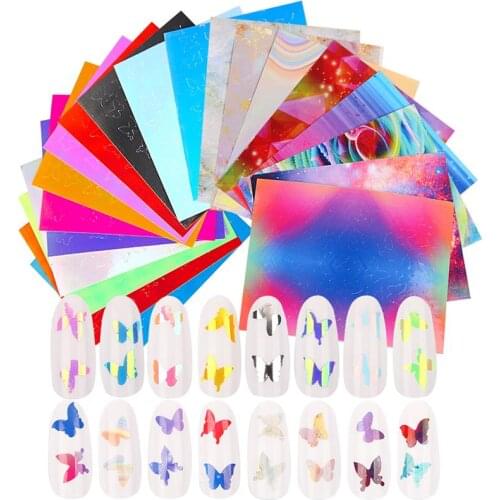 24 Sheets/Set Kapmore Nail Sticker Fashion Colorful Butterfly Pattern Nail Art Decal DIY Shining Manicure Sticker for Women