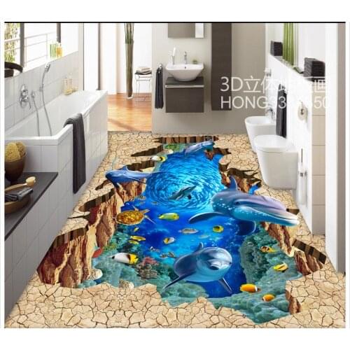 3d flooring Sea World Art 3D dimensional painting bathroom floor outdoor street painting 3d floor painting wallpaper