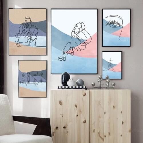 Hd Print Line Bicycle and Girl Canvas Painting Wall Art Abstract Poster Home Decor For Living Room Modular No Framework Pictures