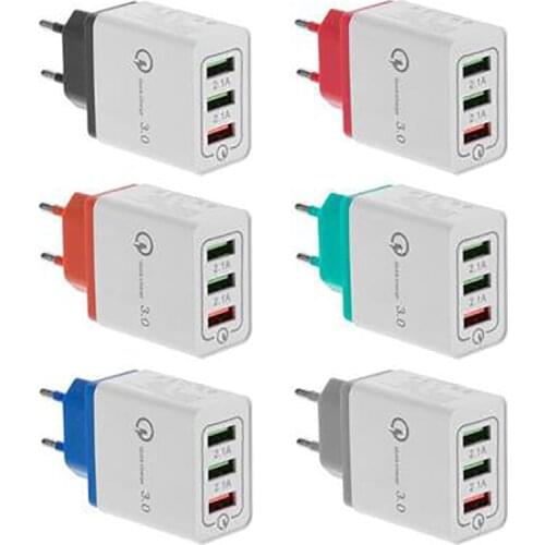 3 Ports EU plug Charging adapter Quick Charge Power wall travel fast Charger for universal Mobile Phone