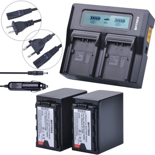 Batmax 2pc 7800mAh VW-VBD78 VBD78 Battery+LCD Rapid Dual Charger for Panasonic VBD78 VBR89 AJ-HPX260MC,HPX265MC,PX270,AG-FC100