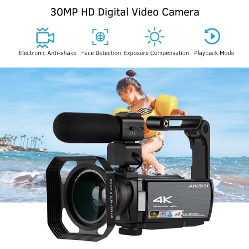 Andoer HDV-AE8 4K Digital Video Camera Camcorder DV Recorder 30MP 16X Digital Zoom IR Night Vision for Photo Video Photography