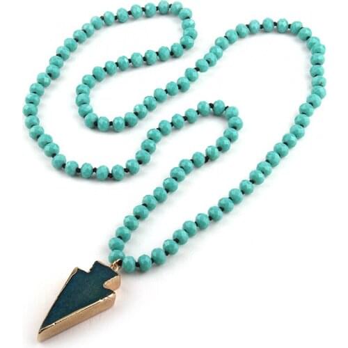 Free Shipping Fashion Knotted Halsband Aqua Crystal Beads Neck Arrowhead Pendant Necklace