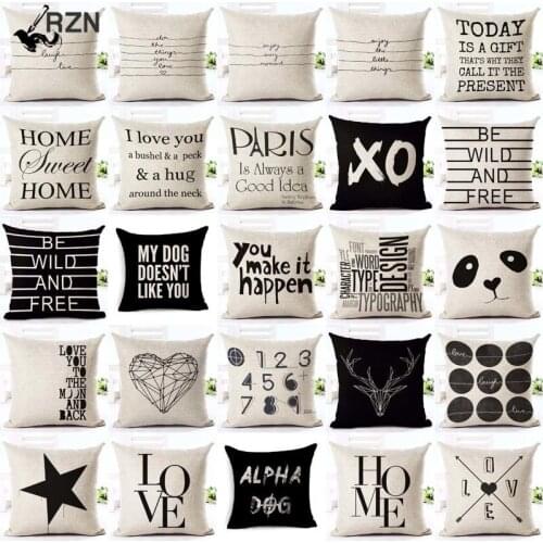 Letter Love Home Cushion covers Cotton linen Black White pillow cover Sofa bed Nordic decorative pillow case almofadas 45x45cm