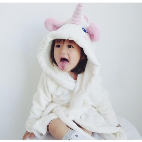 Childrens Bathrobes For Girls Unicorn Robe Hooded Sleepwear Flannel Roupao Cartoon Pajamas Retail Baby Animal Bathrobe