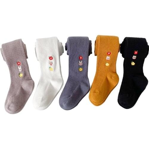 New 1-8 Years Cute Cotton Children Tights For Girls Cartoon Embroidery Knitted Cotton Stockings Baby Pantyhose Kids Clothes