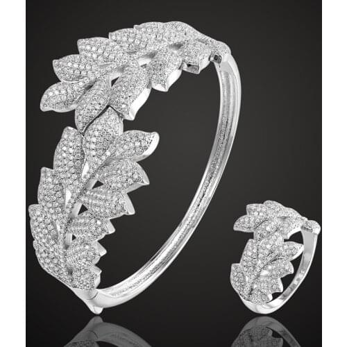 Luxury Brand Leafs cubic Zircon Love Bangle&bracelet Anel Men copper Wedding Anniversary Jewelry Couple Bracelet&bangle