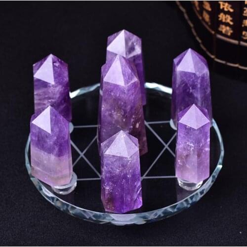 Feng Shui seven star array natural purple crystal transparent stone pillars + plate base decoration