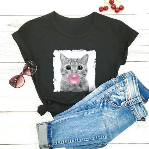 Cat and balloon Shirt New Arrival Women Funny Casual 100%Cotton T Shirt Cute Cat Shirt Cat Lover Gift Tee