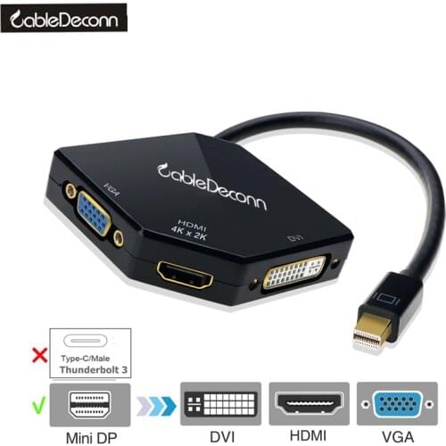 Mini DP Thunderbolt to HDMI 4K VGA DVI 1080P 3in1 Cable Adapter Converter for Macbook Air Imac Macbook Pro 2017 Hot Product