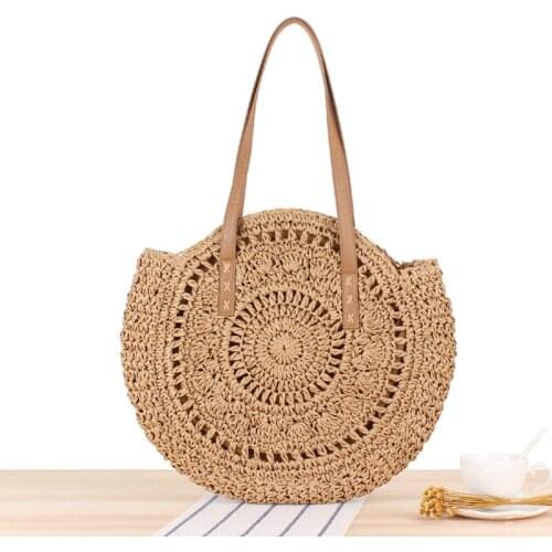 Classic Summer Woven Bag Women Round Beach Shoulder Bag Women Straw Bag CrossBody Bag Female Message Handbag Women Tote Bag