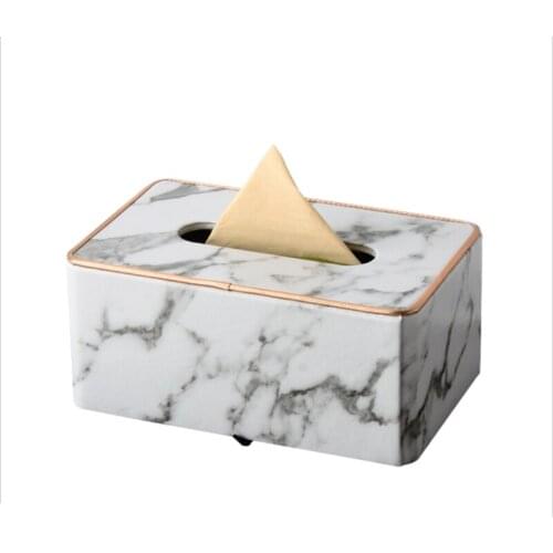 Hot Marble Phnom Penh Tissue Box Desktop Toilet Napkin Tissue Holder Desktop Tissue Protection Box Metal Frame Tissue Box