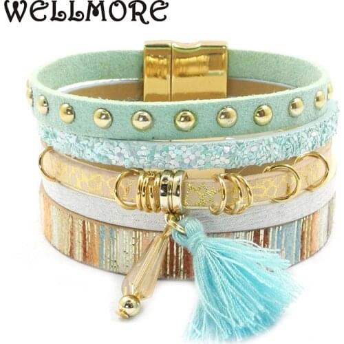 WELLMORE women leather bracelet 6 color bracelets Bohemian chram bracelets for women gift wholesale jewelry dropshipping