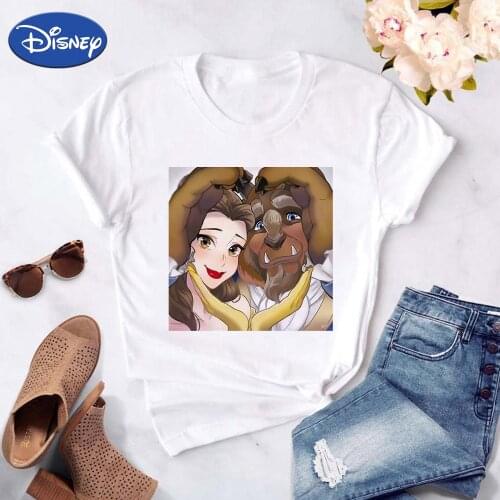 Disney Princess Series Men Women T-shirt Valentines Day Cartoon Short Sleeve Beauty And The Beast Printed T Shirt Top Vogue Tee