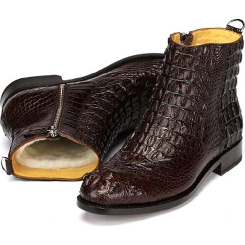 Hubu crocodile boots wool liningi Mens boots Short boots winter Mens shoes Mens boots crocodile leather men boots