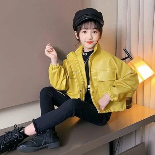 Fashion 2021 Spring Autumn Girls Pu Jacket Coat Cool Outerwear Children Clothing For Girls 3-12 Years Zipper Windproof Warm Coat