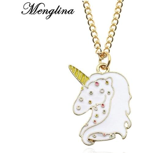Menglina Fashion White Enamel Metal Horse Necklaces Gold Color Chain Horse Charm Pendant Necklace Kettingen Voor Vrouwen