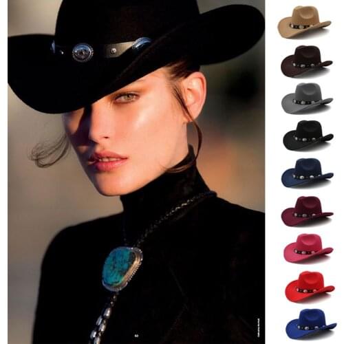 Mens and womens wool warm in autumn and winter Western Cowboy Hat big edge wide brim sunshade hat one size fits all