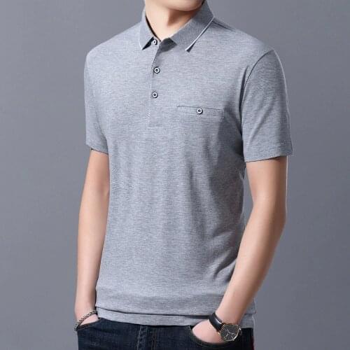 2020 Polo High Quality New Gray Shirt Men Solid Button Pockets Design EU Short Sleeve Summer Polos para hombre E9606