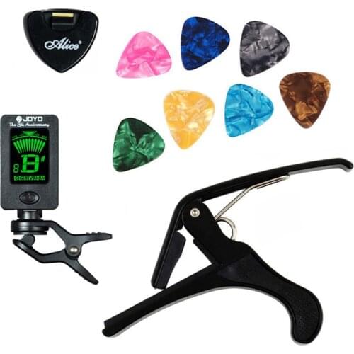 Tool Kit Guitar Tuner + Capo + Plectrum Holder + 7 Celluloid Picks Tuning Capotraste Mediator Case Guitarra Parts Accessories