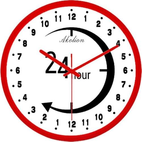 Newest 24 Hour Dial Design 12 Inches Plastic Frame Modern Fashion Decorative Round Wall clock