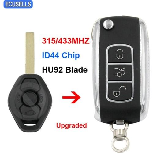 Upgraded Folding Flip Remote Key Fob 315MHZ/433MHZ With ID44 Chip HU92 Blade for BMW EWS 3 5 7 Series E38 E39 E46 M5 X3 X5 E65