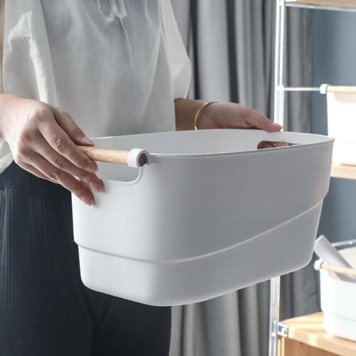 Plastic White Storage Basket Thicken Sorting Baskets Portable Wooden Handle Jewelry Organizer Living Room Uncovered Desktop Box