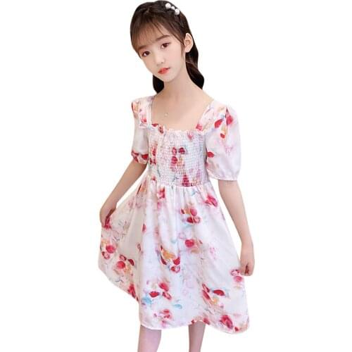 Girls Dress Floral Pattern Party Girl Dress Summer Children Dress Casual Style Costumes For Girls 6 8 10 12 14