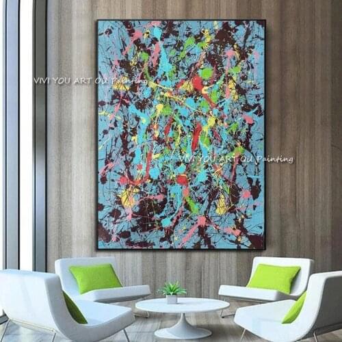 Artist Hand-painted High Quality Modern Colorful Blue Oil Painting on Canvas Abstract Blue Green Painting for Friend Unique Gift