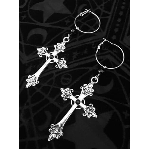 Gothic Cross Earrings Large Silver Colour Statement Trad Goth Jewelry Fashion Delicacy 2020 New Women Gift Girlfriend Beautiful