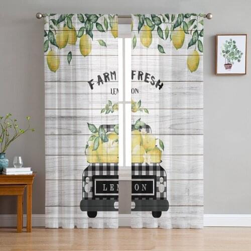 Lemon Truck Wooden Board Texture Tulle Curtains for Living Room Bedroom Decoration Chiffon Sheer Voile Kitchen Window Curtain