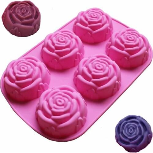 6 Cavity Rose Flower Silicone Cake Mold DIY Soap Mold Ice Candy Chocolate Mold Soap Silicone Molds Cupcake Bakeware Baking Mold