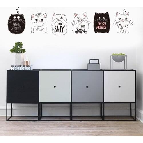 Cute Black and White Cats Cartoon PVC Wall Stickers for Childrens Room Living Room Sofa Wallpaper Kindergarten Art Mural