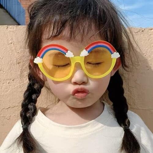 Elbru Lovely Rainbow Round Frame Childrens Sunglasses Boys and Girls Fashion Sunglasses UV Protection Classic Kids Eyewear