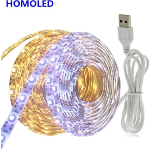 5V USB LED Strip Light 1M 2M 3M White Warm white 3528 TV Background Lighting Decoration Fairy Lights USB Touch Dimmable Strip