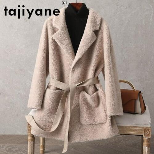 Tajiyane Winter 2020 Coats for Women 100% Wool Jackets Womens Sheepskin Belt Long Coat Woman Clothing Slim Mujer Parkas TN1395