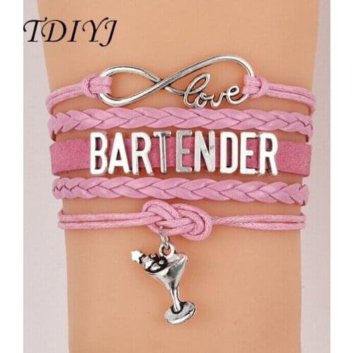 TDIYJ Handmade Infinity Love Multilayer Braided Bracelet&Bangle Jewelry Slide Charms BARTENDER Cup Pendant Bracelet 6sets/lot
