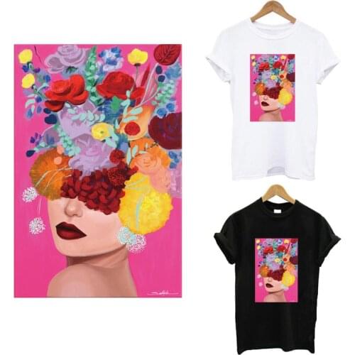 Pink Background Thermal Strips Sticker On Clothes Flower Girl Patches Iron On Transfers Print-On T-shirt Hoodies Applique Decor