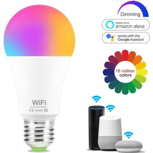 WiFi Smart LED Bulb 15W E27 B22 RGB Magic Lamp Dimmable Timing Voice Control Smart Light Works with Amazon Alexa Google Home