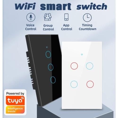 TUYA WiFi Smart Touch Switch 120 Type US Wall Light Switch Smart Life APP Remote Control Work With Alexa Google Home 1/2/3 Gang