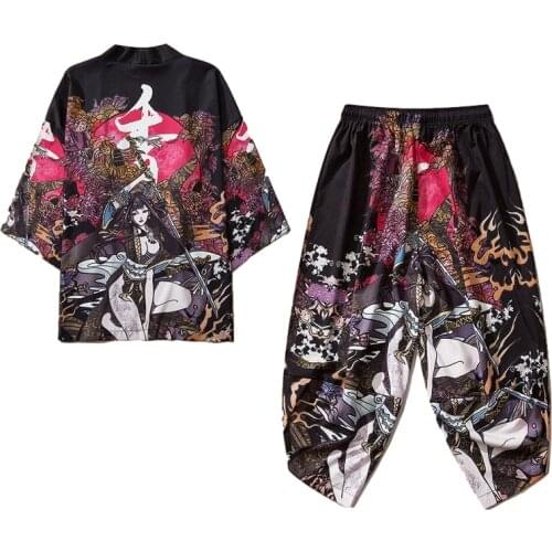 Japan Harajuku Anime Clothes Fashion Japanese Style Cosplay Streetwear Mujer Kimono Men Women Cardigan Set China Style Tang Suit