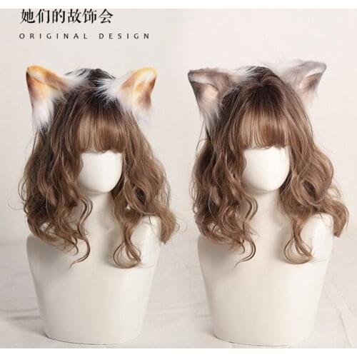 Japanese Handmade Simulation Animal Ear Hair Hoop Headdress Hairpin Cute Cat Ear Pair Clip Lolita Plush Soft Girl KC Accessories