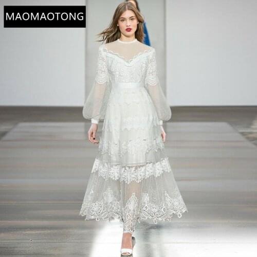 Womens ClothingFashion Designer Dress Spring Womens Dress Lantern Sleeve Mesh Patchwork Embroidery White Plegant Party Dresses