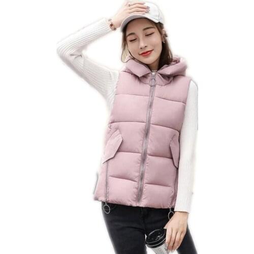 4 Colors New Autumn Winter Women Short Vest 2018 Down Cotton Short Vest Hooded Sleeveless Slim Outerwear Casual Vest Female Q681