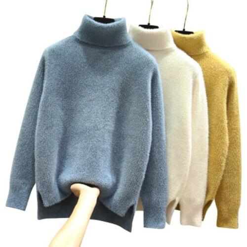 Turtleneck Sweater Women Loose Long Sleeve Womens Mink Wool Sweater Women Pull Femme Hiver Womens Winter Sweater
